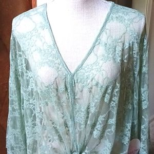 NWT Embroidered Sheer Lace Floral Tie Top